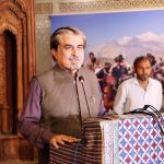 Caretaker Federal Minister for National Heritage and Culture, Jamal Shah addresses the concluding ceremony of three-day exhibition organized in connection with Pakistan Defence Day at Lok Virsa Heritage Museum