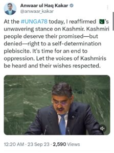 Kashmir key to India-Pakistan peace, says PM Kakar, urges UN resolutions' implementation