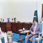 Outgoing Chief of Naval Staff Admiral Muhammad Amjad Khan Niazi calls on the Caretaker Prime Minister Anwaar-ul-Haq Kakar.