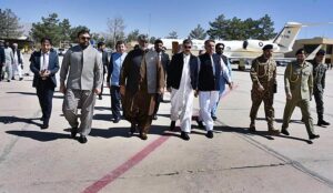 Caretaker Prime Minister Anwaar-ul-Haq Kakar arrives in Quetta.