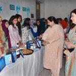 Vice-Chancellor Prof. Dr. Zill-e-Huma Nazli visiting food stalls after inaugurate food stalls product displayed by students in connection with World Food Day organized by Department of Food Sciences & Technology at Government College Women University Faisalabad (GCWUF).