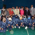 A group photo of badminton players with Special Assistant to the Prime Minister (SAPM) Mushaal Hussein Mullick after a seminar on "Harmony Unbound Fostering Peace for Marginalized Communities and Minorities" at Government College University Faisalabad (GCUF).
