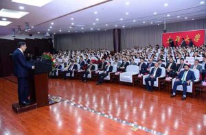 Caretaker Prime Minister Anwaar-ul-Haq Kakar addresses the faculty and students of Xinjiang University