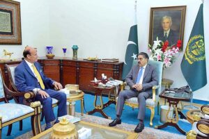 Hockey legend, former Captain of Pakistan Hockey Team Islahuddin Siddiqui calls on Caretaker Prime Minister Anwaar-ul-Haq Kakar.