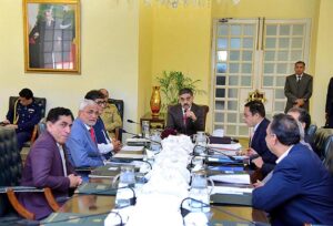 Caretaker Prime Minister Anwaar-ul-Haq Kakar chairs a meeting regarding Pakistan International Airlines. 