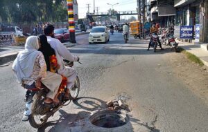 A view of open main hole on road near Nori Gate may cause any mishap and needs the attention of concerned authorities