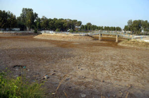 A view of dry pond at Rani Bagh needs the attention of concerned authorities.
