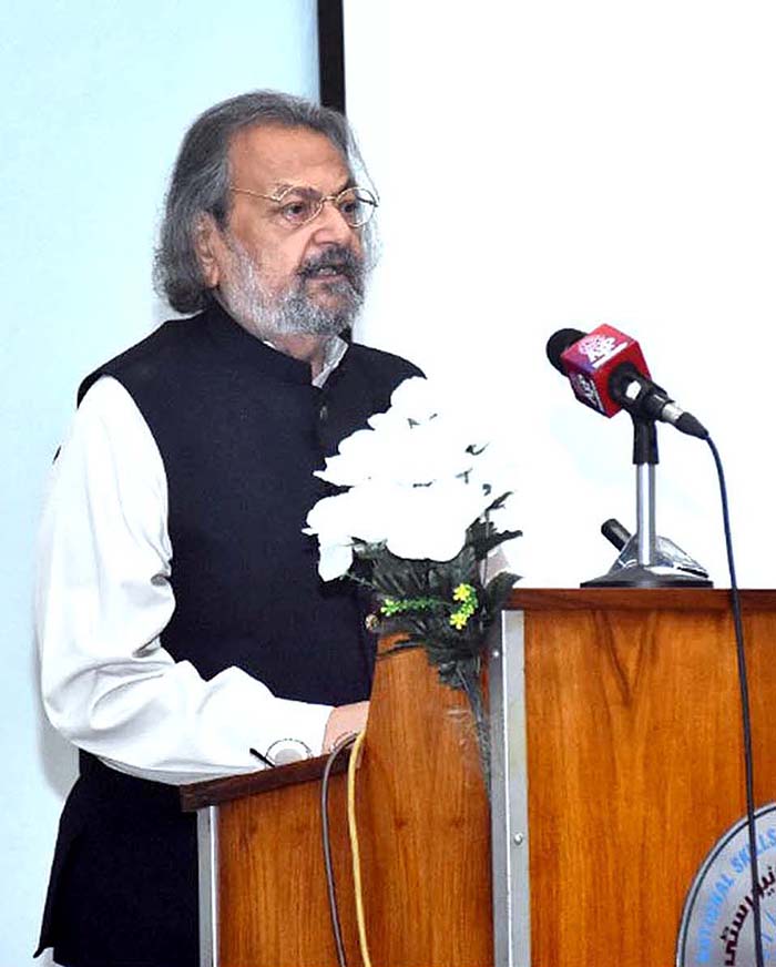 Caretaker Federal Minister Madad Ali Sindhi addressing the National Curriculum Summit.