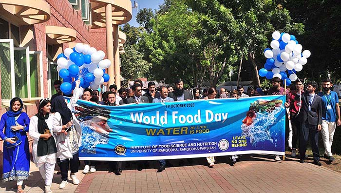 Dean Faculty of Agriculture, University of Sargodha Prof. Dr. Athar Nadeem leading awareness walk in connection with World Food Day. 