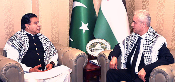 Speaker National Assembly Raja Pervez Ashraf called on Palestinian Ambassador to Pakistan Mr. Ahmed Jawad Rabei