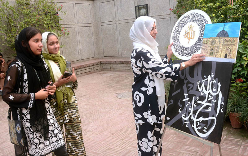 The visitors taking keen interest in the stuff during the last day of the exhibition at Masjid Wazir Khan managed by the Fortnight School System