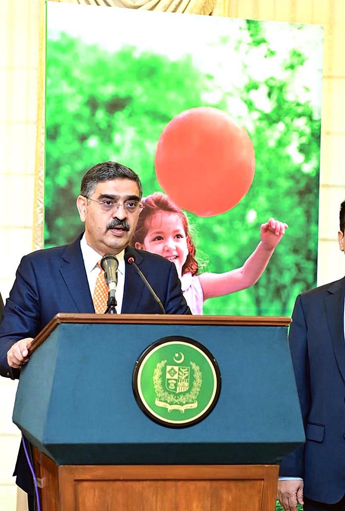 The Caretaker Prime Minister Anwaar-ul-Haq Kakar addresses the launching ceremony of National Polio Eradication Campaign.