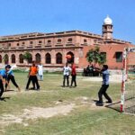 Players in action in netball mach during Inter-Schools District Tournament.
