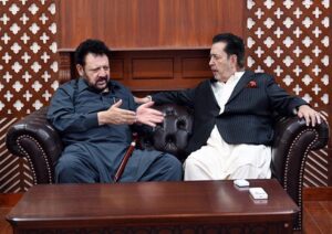 Chief Minister Gilgit Baltistan Haji Gulbar Khan in a meeting with Governor Gilgit Baltistan Syed Mehdi Shah at his office.