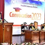 President Dr. Arif Alvi addressing the convocation ceremony of the dentistry and nursing departments of the Foundation University School of Health Science (FUSH).