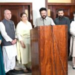 Chief Minister GB, Haji Gubar Khan talking to media personnel after meeting regarding GB Commission on Status of Women at Gilgit Baltistan House
