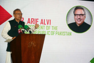 President Dr. Arif Alvi addressing a programme to celebrate 'Spirit of Female Enterpreneurship and Medical Leadership' organized by Sehat Kahani at a local hotel.