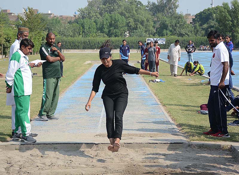Athletes are participating in different games during Intercollegiate Athletic Championship 2023-24 organized by Board of Intermediate & Secondary Education (BISE) at Saeed Ajmal Academy Tartron Track Jhang Road