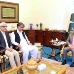 Prime Minister AJK Chauhdary Awar ul Haq calls on Caretaker Prime Minister Anwaar-ul-Haq Kakar.