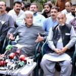 PML-N Central Leader and Former Defense Minister Khawaja Muhammad Asif is addressing to media persons at his residence in Cantt.