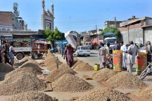 Vendors displaying peanuts at Grain Market to attract the customers.