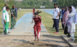 Athletes are participating in different games during Intercollegiate Athletic Championship 2023-24 organized by Board of Intermediate & Secondary Education (BISE) at Saeed Ajmal Academy Tartron Track Jhang Road