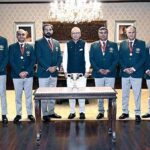 President Dr. Arif Alvi in a group photo with the Pakistan Long Range Field Target Rifle Team who won the European Long Range Rifle Championship 2023 held in Britain at Aiwan-e-Sadr.