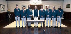 President Dr. Arif Alvi in a group photo with the Pakistan Long Range Field Target Rifle Team who won the European Long Range Rifle Championship 2023 held in Britain at Aiwan-e-Sadr. 