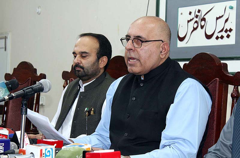Caretaker Information Minister Balochistan Jan Achakzai addressing press conference at Press Club