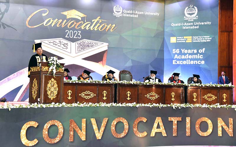 President Dr Arif Alvi addressing the convocation ceremony of the Quaid-i-Azam University