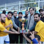 Advisor to CM Gilgit-Baltistan on Information Eman Shah giving away trophy to Winner team captain during the prize distributing ceremony of Inter Club Open Hockey Championship