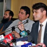 Balochistan Caretaker Minister for Sports and Culture Jamal Khan Raisani addressing a press conference at Civil Secretariat