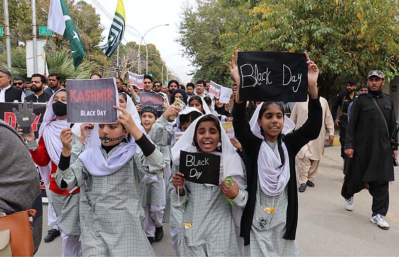 Students participated in a rally in connection with Kashmir Black Day