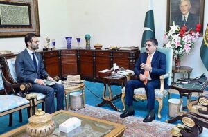 Caretaker Law Minister Ahmed Irfan Aslam calls on Caretaker Prime Minister Anwaar-ul-Haq Kakar.