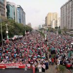 A large number of people participates in"Al Aqsa Palestine March" organized by JI at Shahrah-e-Faisal