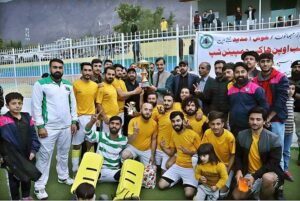 Advisor to CM Gilgit-Baltistan on Information Eman Shah giving away trophy to Winner team captain during the prize distributing ceremony of Inter Club Open Hockey Championship