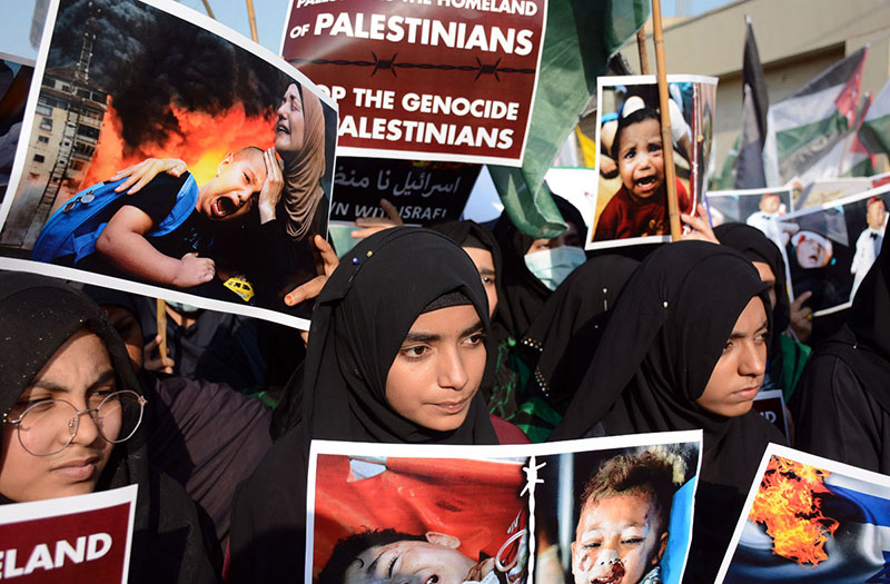 Palestine Foundation organizes a rally in support of Palestinians at Numaish Chowrangi