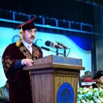 Caretaker Prime Minister Anwaar-ul-Haq Kakar addresses the first convocation of the Institute for Art & Culture.