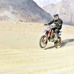 A Bike Racer participant approaching towards its target during the "Sarfaranga Cold Desert Rally 5th Edition 2023 in Final round at world highest desert Sarfaranga