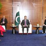 A delegation of East Sea Group led by Fang Yulong calls on Caretaker Prime Minister Anwaar-ul-Haq Kakar.