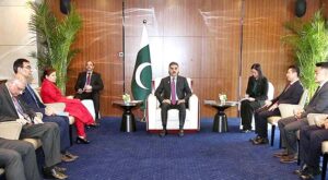 A delegation of East Sea Group led by Fang Yulong calls on Caretaker Prime Minister Anwaar-ul-Haq Kakar.