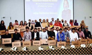 Caretaker Minister for Federal Education and Professional Training, Madad Ali Sindhi attended the ‘Laptop Distribution Ceremony’ as the chief guest, organized by National Skills University