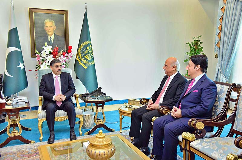 Former Ambassador to the Kingdom of Bahrain Javed Malik calls on caretaker Prime Minister Anwaar-ul-Haq Kakar