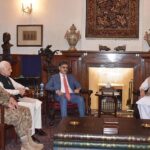 Governor Khyber Pakhtunkhwa Haji Ghulam Ali and the Caretaker Chief Minister Khyber Pakhtunkhwa Azam Khan call on the Caretaker Prime Minister Anwaar-ul-Haq Kakar