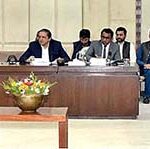 Senator Saleem Mandviwalla, Chairman Senate Standing Committee on Finance and Revenue presiding over a meeting of the committee at Parliament House