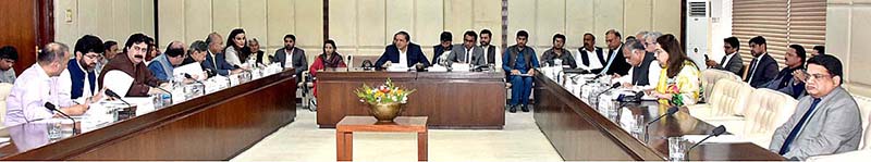 Senator Saleem Mandviwalla, Chairman Senate Standing Committee on Finance and Revenue presiding over a meeting of the committee at Parliament House