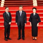 Chinese President Xi Jinping and First Lady, Madame Peng Liyuan welcomed Caretaker Prime Minister Anwaar-ul-Haq Kakar upon his arrival at Great Hall of the People to attend the banquet hosted by President Xi Jinping in honor of the leaders of the countries participating in the 3rd Belt and Road Forum