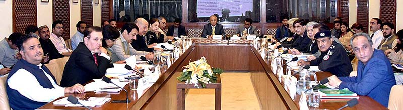 Senator Mohsin Aziz, Chairman Senate Standing Committee on interior presiding over a meeting of the committee at Parliament House