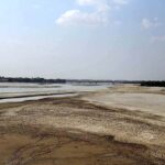 A view of dry beds of Indus River at Husenabad.
