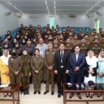 A group photo of the Participants with chief guest SSP Miss Bushra Aatif Afzal and Hamid Lateef during the Program “Humanity and Refugees Rights” organized by Sharp at Police Training center Chung